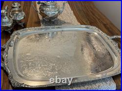 Heritage 1847 Rogers Bros Large Plate 9493 & 3 Pc. Tea Set Silverplated- VTG