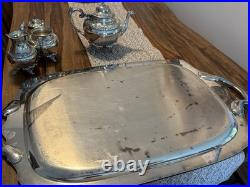 Heritage 1847 Rogers Bros Large Plate 9493 & 3 Pc. Tea Set Silverplated- VTG