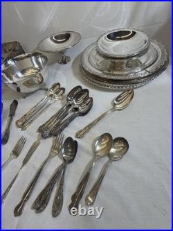 Huge 28.7lb Vintage Silverplate Serving Ware Flatware Estate Lot Rogers Oneida