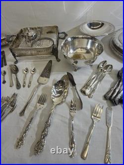 Huge 28.7lb Vintage Silverplate Serving Ware Flatware Estate Lot Rogers Oneida