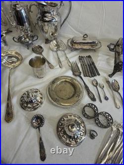 Huge 28.7lb Vintage Silverplate Serving Ware Flatware Estate Lot Rogers Oneida
