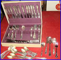 Huge Lot Vintage Silverware, Flatware, Spoons, Forks, Knives, 15 Cases, 51 Flats, Plate