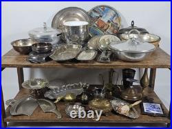 Huge Vintage Silverplate Bronze Aluminum 48 Pc Rogers Gorham Pyrex Sherida Huge Vintage Silverplate Bronze Aluminum 48 Pc Rogers Gorham Pyrex Sherida