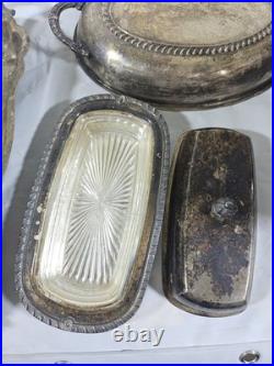 Huge Vintage Silverplate Bronze Aluminum 48 Pc Rogers Gorham Pyrex Sherida Huge Vintage Silverplate Bronze Aluminum 48 Pc Rogers Gorham Pyrex Sherida