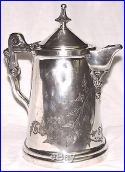 Ice water Pitcher, Egyptian Revival, silverplate, Rogers, ivy, patent 1854-68