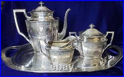 International 1847 Rogers Bros Ancestral Silver Plate four piece coffee set