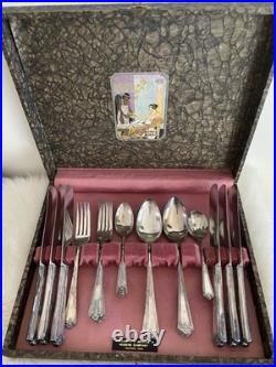 Kingston Silver plate 24 Pc Simeon And George Rogers Flatware Set With Case 1929
