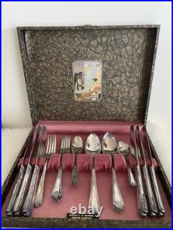 Kingston Silver plate 24 Pc Simeon And George Rogers Flatware Set With Case 1929