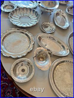 LOT of 24 Silverplate Silver Plate Serving Trays Dishes Platters Plated Vintage LOT of 24 Silverplate Silver Plate Serving Trays Dishes Platters Plated Vintage