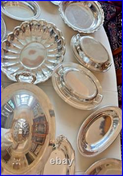 LOT of 24 Silverplate Silver Plate Serving Trays Dishes Platters Plated Vintage LOT of 24 Silverplate Silver Plate Serving Trays Dishes Platters Plated Vintage