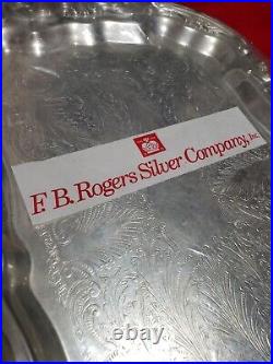 Large Antique F. B. Rogers Silver Plate Footed Serving Tray With Handles Etched