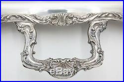 Large Antique Wm Rogers Silver Plate Footed Serving Tray With Handles