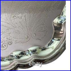 Large FB Rogers Silverplate Footed Butler Serving Tray 27.5 Large FB Rogers Silverplate Footed Butler Serving Tray 27.5