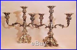 Large Pair of Wm. Rogers Silver Plate Baroque Candelabra, Heavy & Ornate