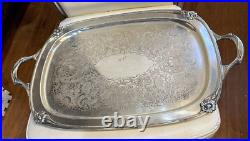 Large antique 1947 Rodgers Daffodil silver-plate ornate tray