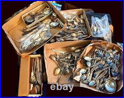 Lot of 274 Vintage Silver Plate Flatware Spoons Forks Arts Crafts Spoon Jewelry