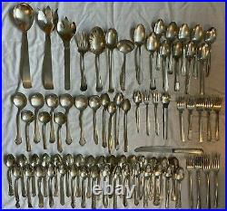 Lot of 77 Pcs Mixed Silver Plate Vintage Flatware Rogers, Oneida, Wallace +