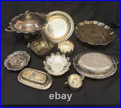 Lot of Assorted Vintage Silverplate Trays Platter Bowls Cake Stand Towle Wallace