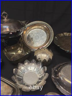 Lot of Assorted Vintage Silverplate Trays Platter Bowls Cake Stand Towle Wallace