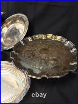 Lot of Assorted Vintage Silverplate Trays Platter Bowls Cake Stand Towle Wallace