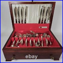 MCM 1847 Rogers Bros 53 Pc Flair Silverware Serving Set With Wooden Case