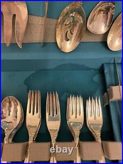 MCM FLAIR 1950s Silverplate Flatware Set 79P Service for 12 in Chest 1847 Rogers