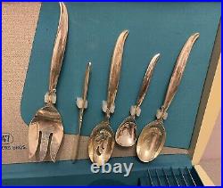 MCM FLAIR 1950s Silverplate Flatware Set 79P Service for 12 in Chest 1847 Rogers