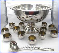 MINT RARE 1883 FB Rogers Silver Co Silverplate Punch Bowl Set with12 Cups & Ladle