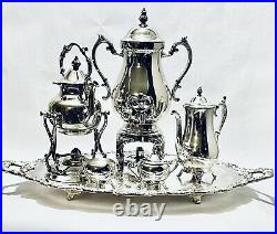 Magnificent Antique Large Tea Set of Five WM Rogers on EPCA Tray Silver Plated