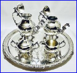Majestic Antique Large Set of 4 1883 Tea Set of FB Rogers on Old Sheffield Tray