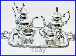 Majestic Antique Set of 4 Birmingham Tea Set On WM A. Rogers Silver Plated tray
