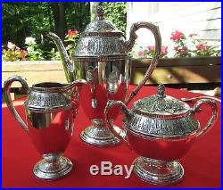 Marquise Pattern 3 Piece Coffee, Sugar & Creamer By 1847 Rogers Silver Plate