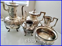 Mythical Rogers, Smith New Haven silver plate Tea, Coffee set Antique 19th cent Mythical Rogers, Smith New Haven silver plate Tea, Coffee set Antique 19th cent