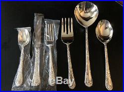 NEW Antique W. M. Rogers & Sons Enchanted Rose Silver Plated Flatware Set, 63 pc