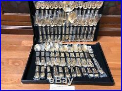 NEW WM ROGERS AND SONS GOLD PLATED FLATWARE 51 PIECE SET FOR 12 Enchanted Rose