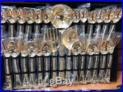 NEW WM ROGERS AND SONS GOLD PLATED FLATWARE 51 PIECE SET FOR 12 Enchanted Rose