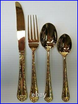 NEW WM. Rogers & Son Enchanted Rose Gold Plated Flatware 51pc Set service for 12