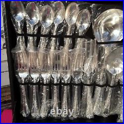 NEW WM. Rogers & Son Enchanted Rose Silverplate Flatware 63pc Set service for 12