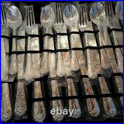 NEW WM. Rogers & Son Enchanted Rose Silverplate Flatware 63pc Set service for 12