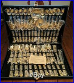 NEW WM Rogers & Sons Gold Plated Flatware Enchanted Rose Serving Full Set 51pc