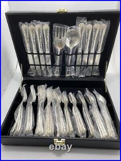 NEW Wm. Rogers & Sons Silverware Set with Box Enchanted Rose Design 42 Piece Set