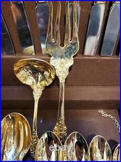 Never used F. B. ROGERS 57 Piece French Rose Gold Plated Flatware Set in Chest