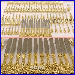New 74 PC FB Rogers Gold Plated Flatware Stainless Steel Knives Spoons Forks