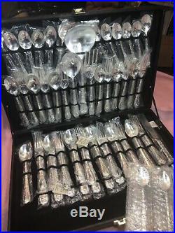 New WM Rogers & Son Vintage Silverware Silver Plated Enchanted Rose Case 63 Pcs