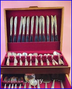 ONEIDA Ltd 1881 Rogers, Lilac Time Silver-plate Flatware, 76 Pcs with Storage Box