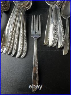 ONEIDA Ltd Wm A Rogers BRITTANY ROSE Flatware 48 Piece Set Silver Plate ONEIDA Ltd Wm A Rogers BRITTANY ROSE Flatware 48 Piece Set Silver Plate
