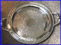 ORNATE ROUND VM A ROGERS SILVER-PLATED SERVING TRAY 18 HANDLES Trim Design