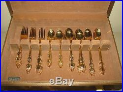 Oneida 1881 Rogers Baroque Golden Rose service for 8 flatware chest gold plated
