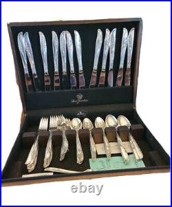 Oneida Rogers Silverware Serve 12 Silver Plate Flatware 74 pcs LILAC TIME Chest