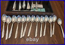 Oneida Rogers Silverware Serve 12 Silver Plate Flatware 74 pcs LILAC TIME Chest